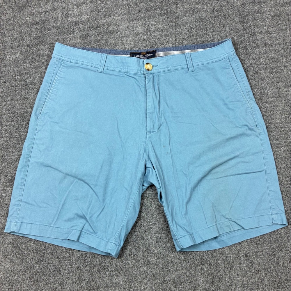 Nickel & Iron Mens Size 36W Chino Shorts Light Blue Flat Front Cotton Twill